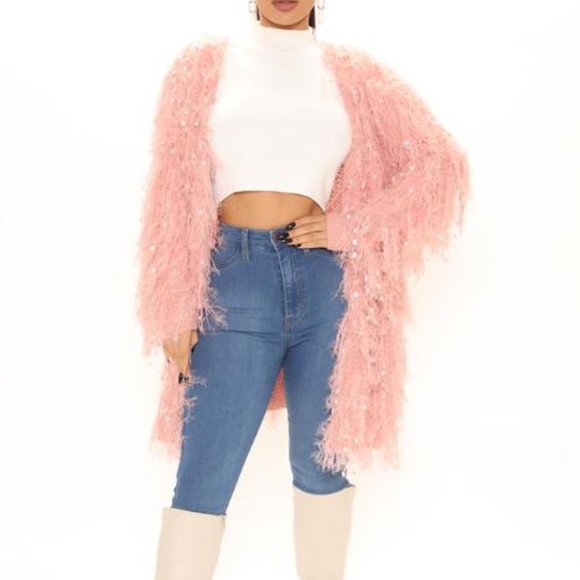 Jackets & Blazers - Feathered Cardigan - Pink (Fast Shipping)